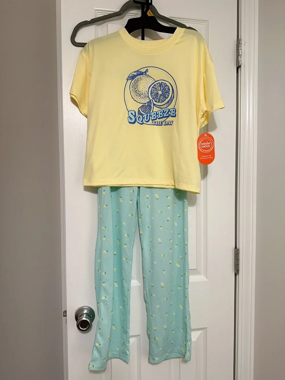 Wondershop Yellow Graphic Short Sleeve Top & Light Blue Lemon Print Pajama Pants
